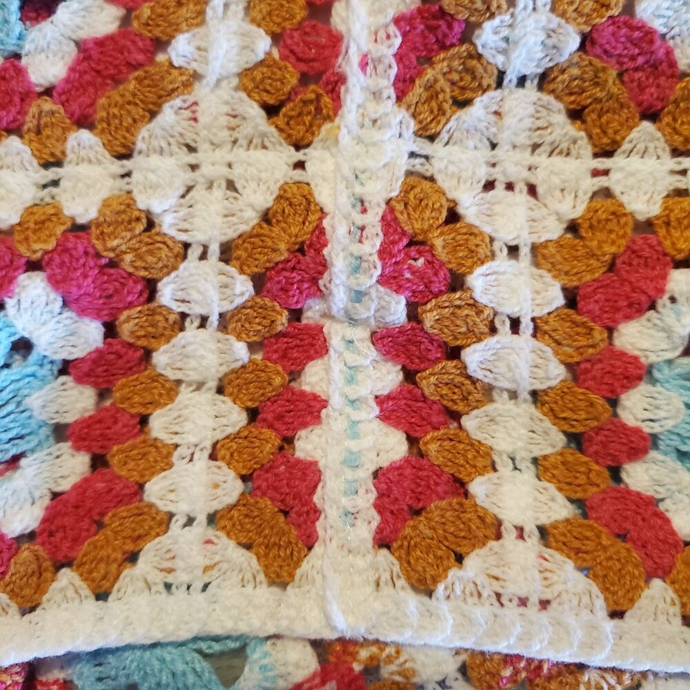 Y2K Crochet Granny Square Dress Large Boho Coastal Retro Knit - Picture 5 of 11